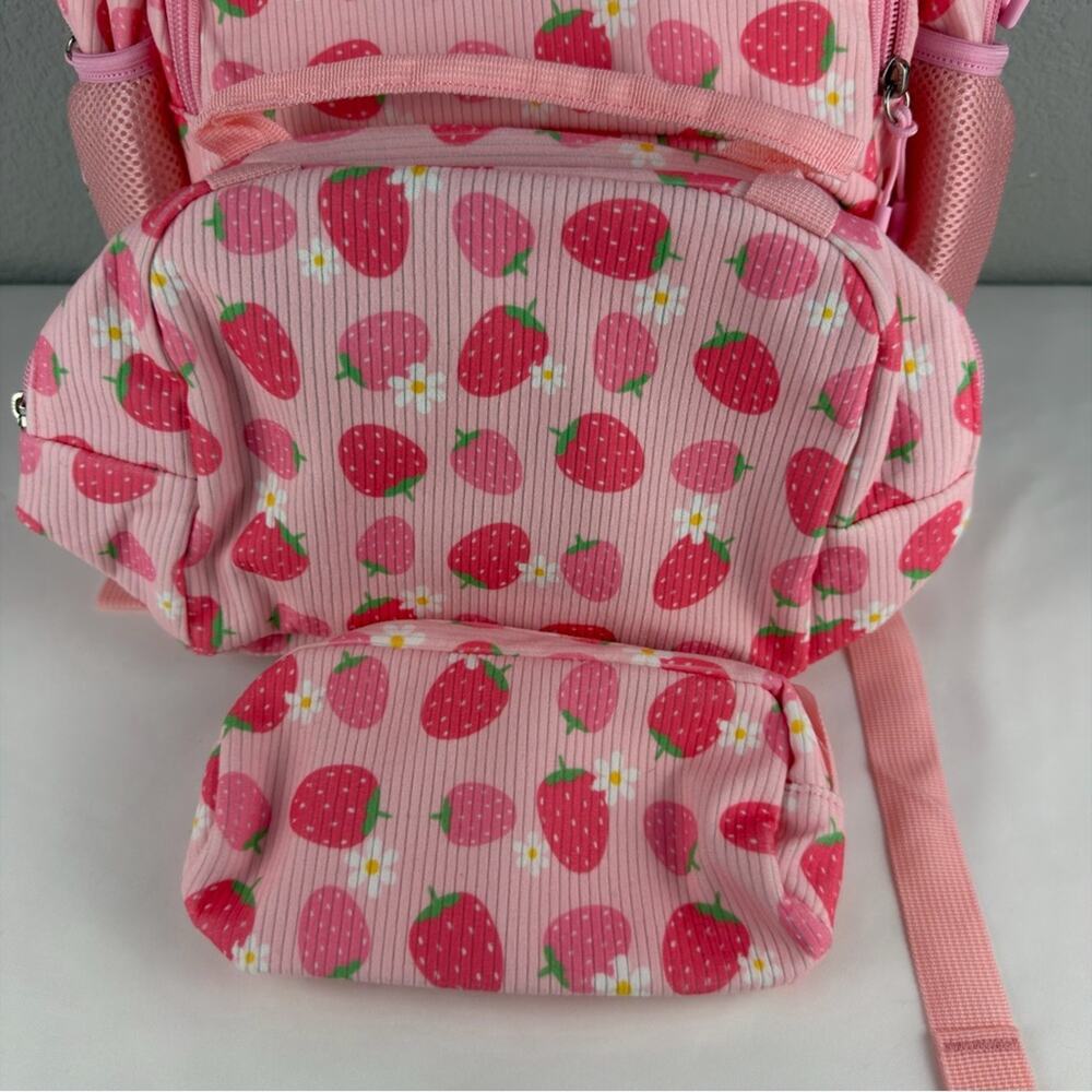 NWOT Charming Pink Strawberry Kids Backpack, lunch bag, pencil case - Picture 7 of 10